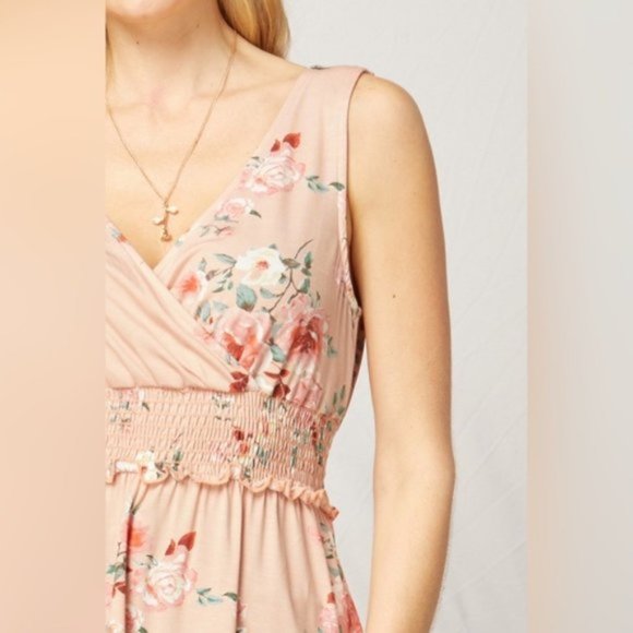 Entro | Ellie Floral Print Surplice Sleeveless Smocked Top Ruffle Cottage Small - Picture 6 of 14